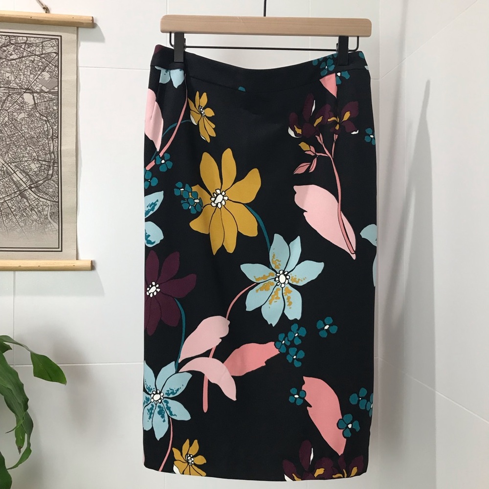 Who What Wear Black Floral Print Skirt